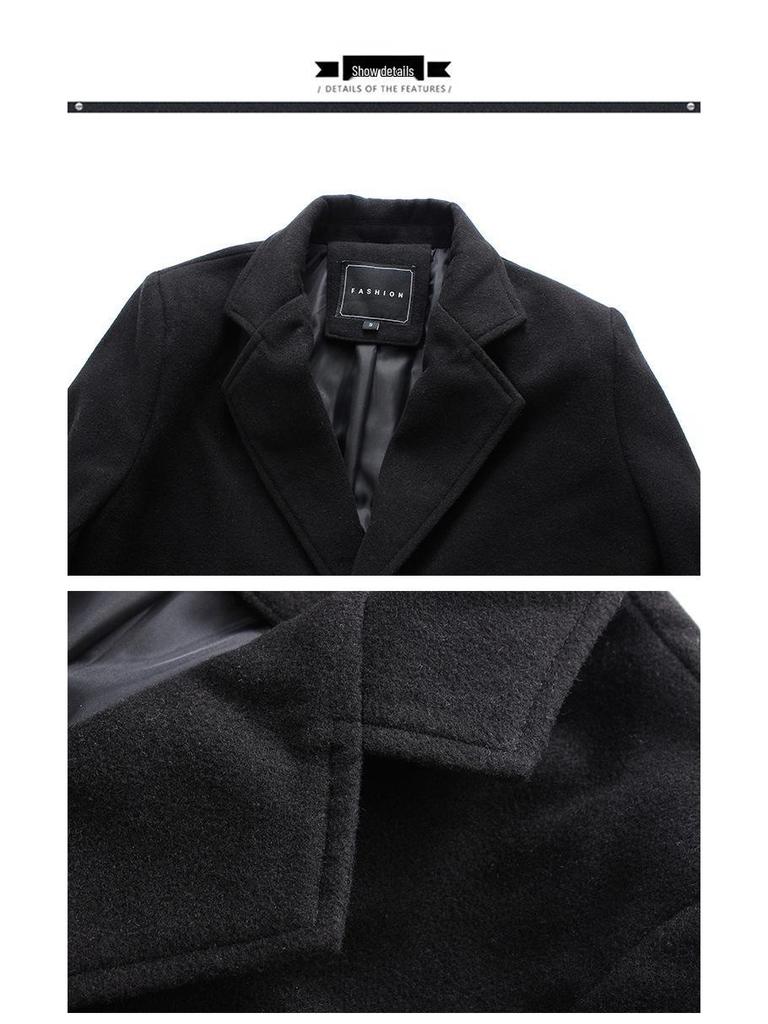 Men's Korean Style Slim Fit Mid-Length Wool Coat - Autumn/Winter Fashion Trench Outerwear