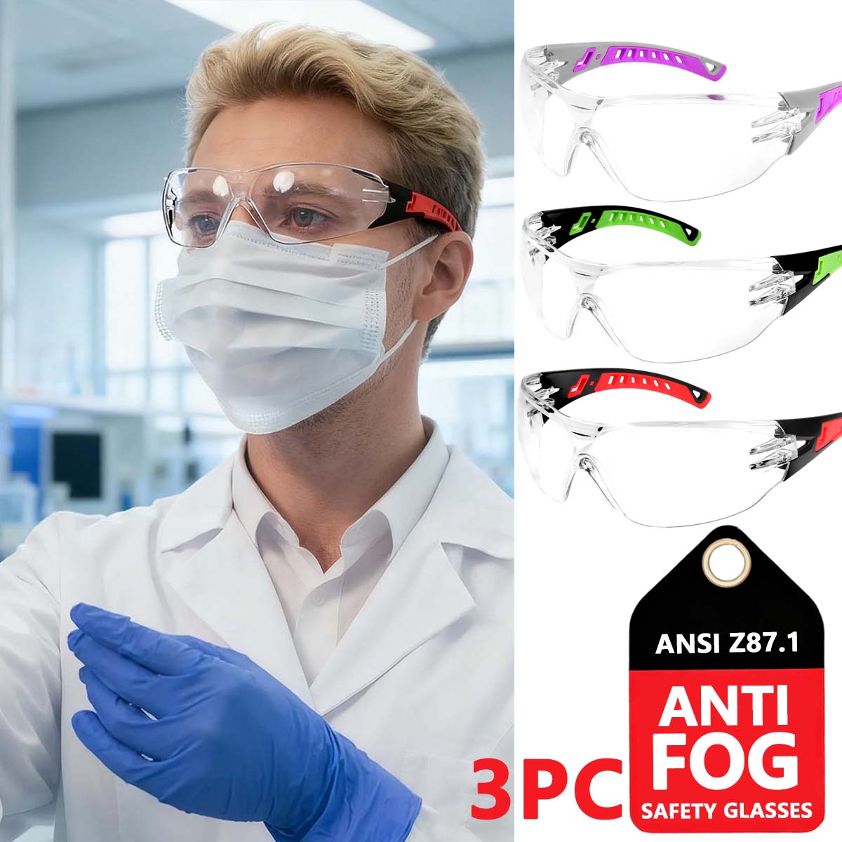Soft TR90 Temple Tips Anti Fog Safety Glasses UV400 Lightweight Rubber Temple Goggles Eye Protection Men & Women Model HM11