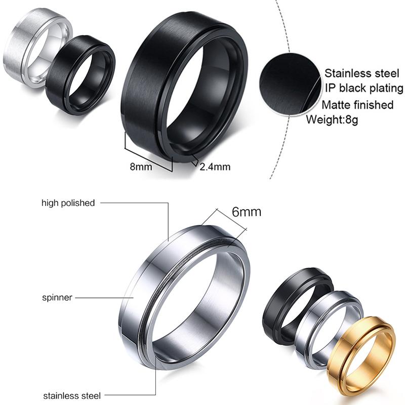 Vnox 8mm Drehbarer Basisring für Herren Schwarz Edelstahl Lässig Männlich Anel Stilvoll Punk Spinner Allianz Schmuck