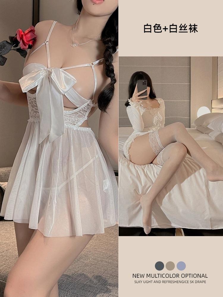 Strap milk leakage lingerie women's sexy suspender skirt large size bow princess wind mesh