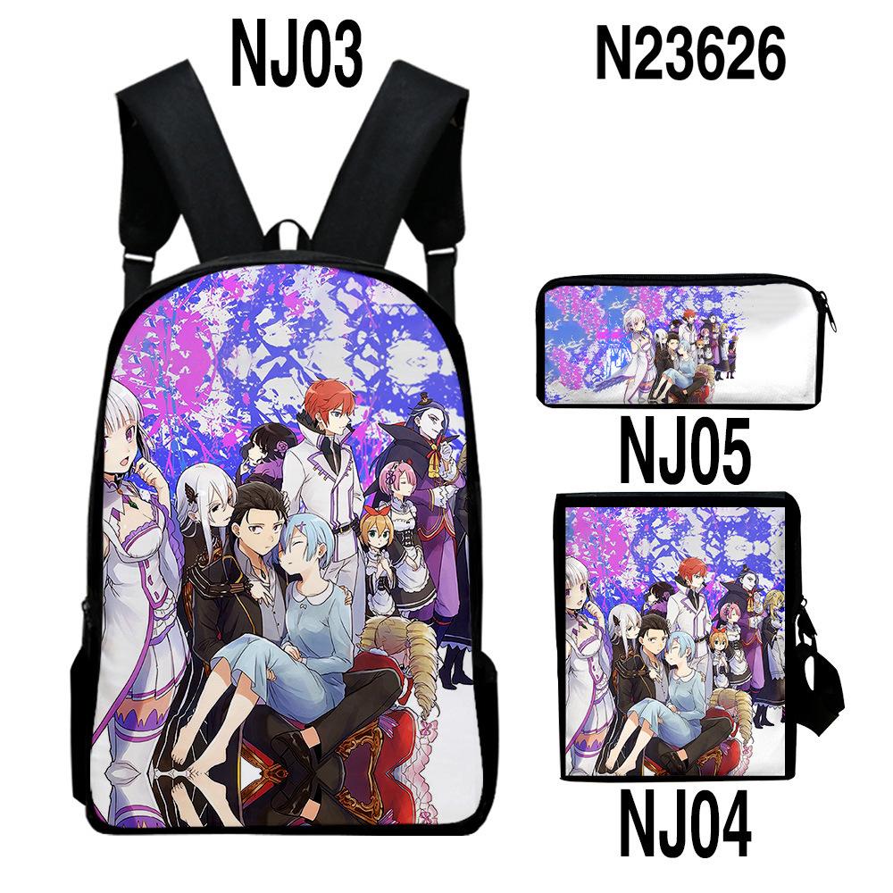 Re:Life in a different world from zero 3D 3pcs/Set School Bags Laptop Daypack Backpack Inclined shoulder bag Pencil Case