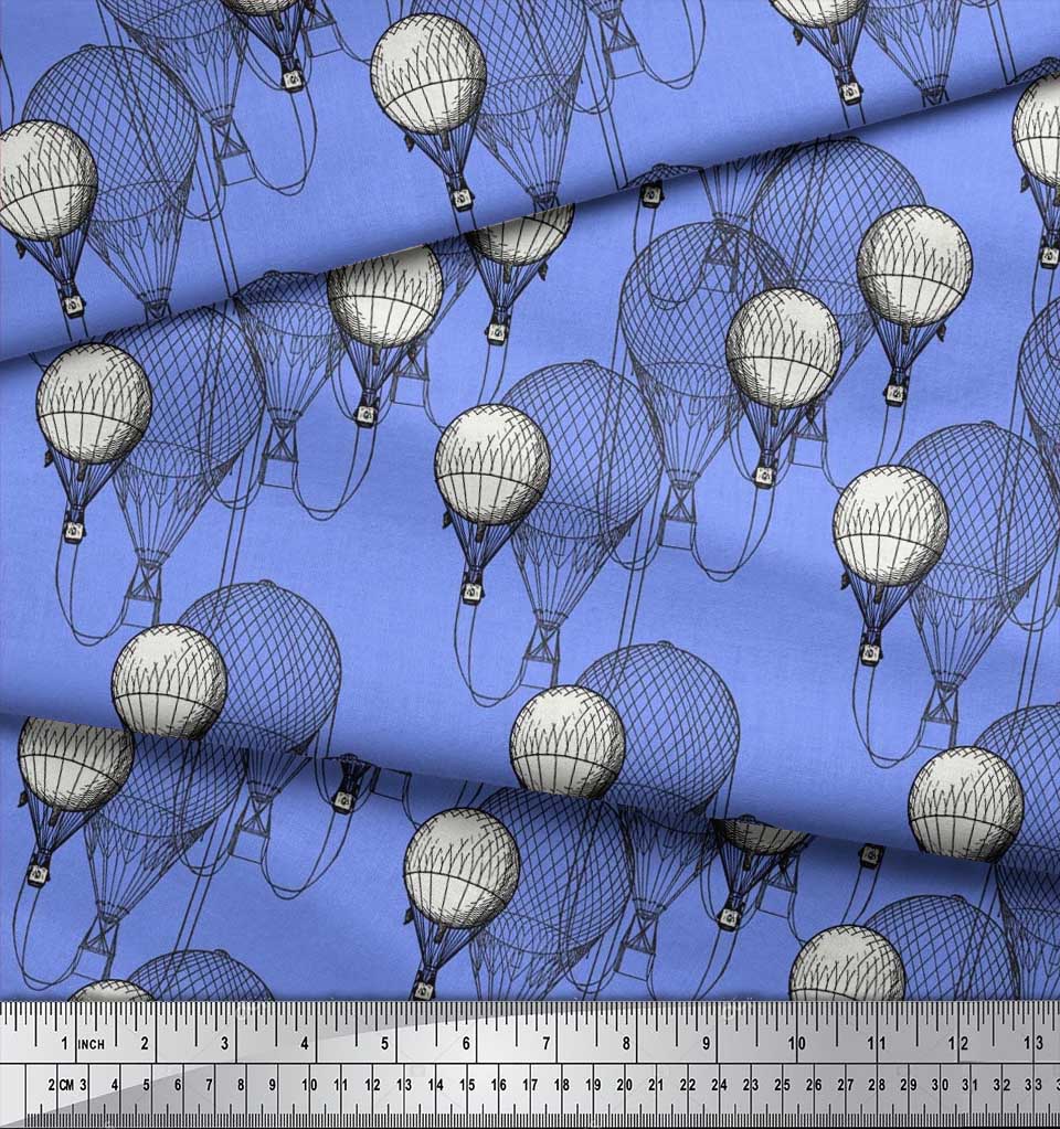 Soimoi Japan Crepe Satin Fabric Hot Air Balloon Holiday Print Fabric by the Metre 42 Inch