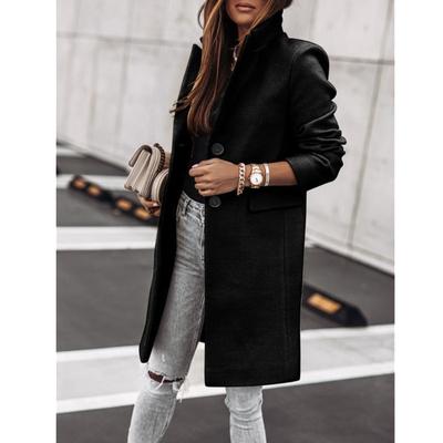 Autumn and Winter Simple Long-sleeved Buttons Woolen Coat Coat Women's Clothing