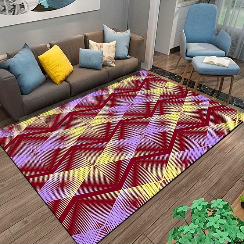 Geometric Diamond Pattern Carpet with Red, Yellow, and Purple Design Suitable for Use As an Anti-slip for Living Room Bedroom Sofas