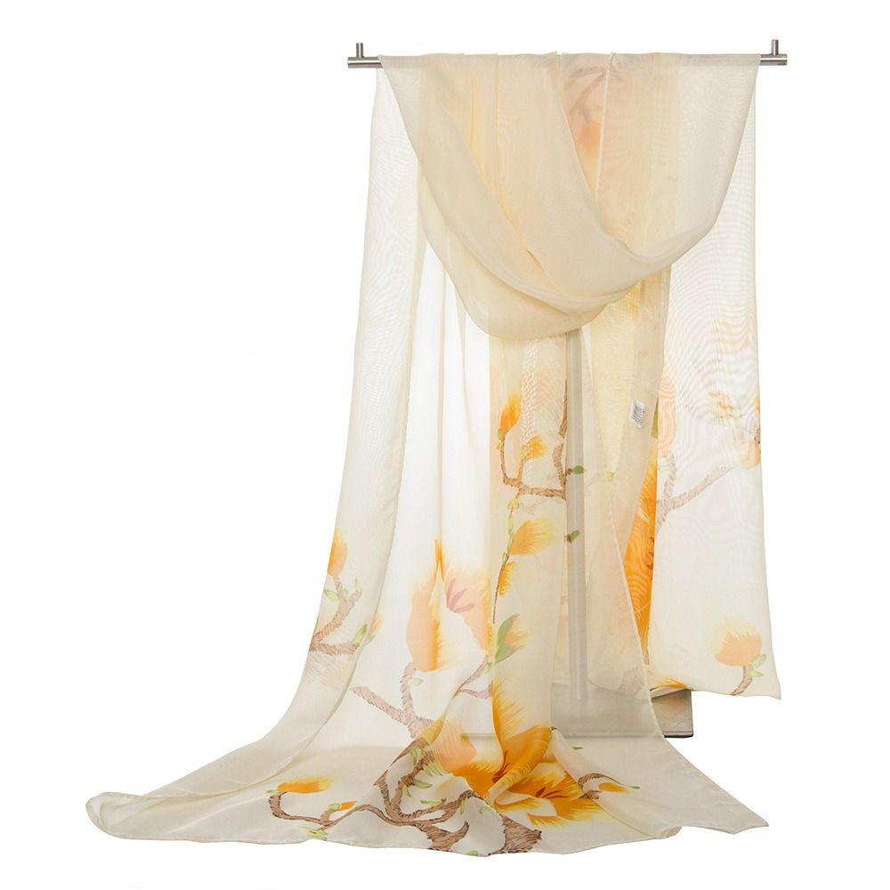 Flower Print Long Wrap Shawl 160*50cm Beach Gauze Scarf Elegant Shawl Silk  for Women