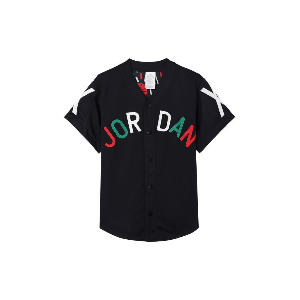 Jordan Logo Embroidered Single-Breasted Short Sleeve Shirt Women Tops Black DO4161-010