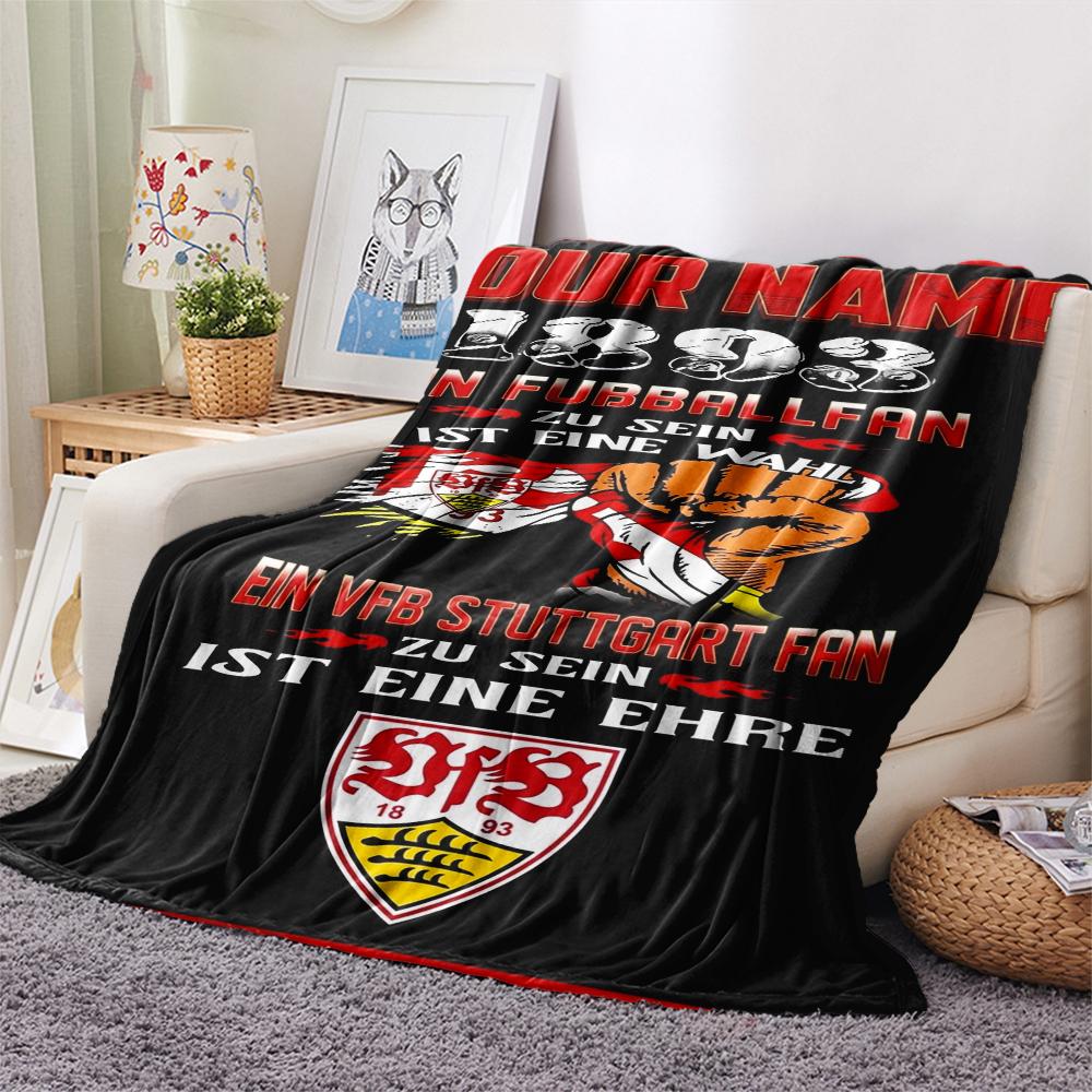 1pz Coperta di Flanella Personalizzata con Nome e Motivo VfB Stuttgart Adatta a Tutte le Stagioni per Arredamento Casa Calore e Comfort Regali Regalo Festivo_xia