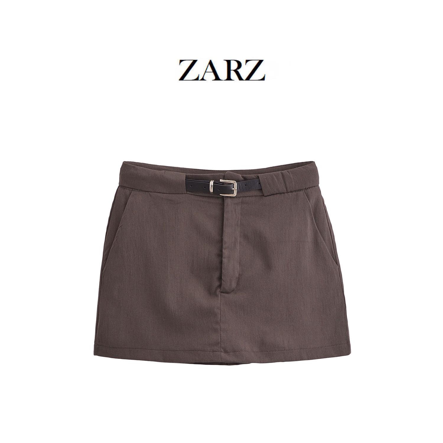 

ZARZ Women s Mid-Waist Classic Fashion Culottes with Belt Medium коричневый