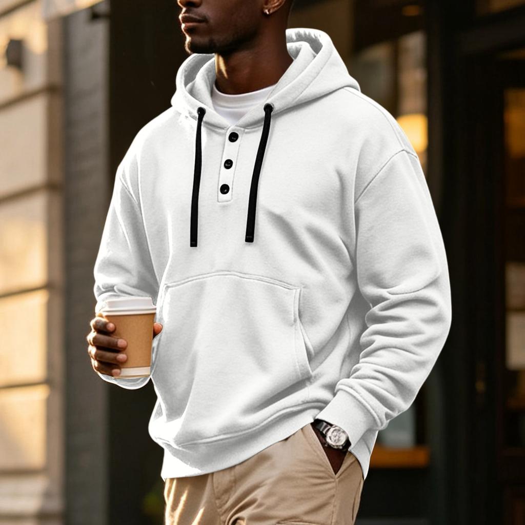 Men's Hoodie with Button Front, Casual Athletic Pullover Sweatshirt for Workout and Everyday Wear