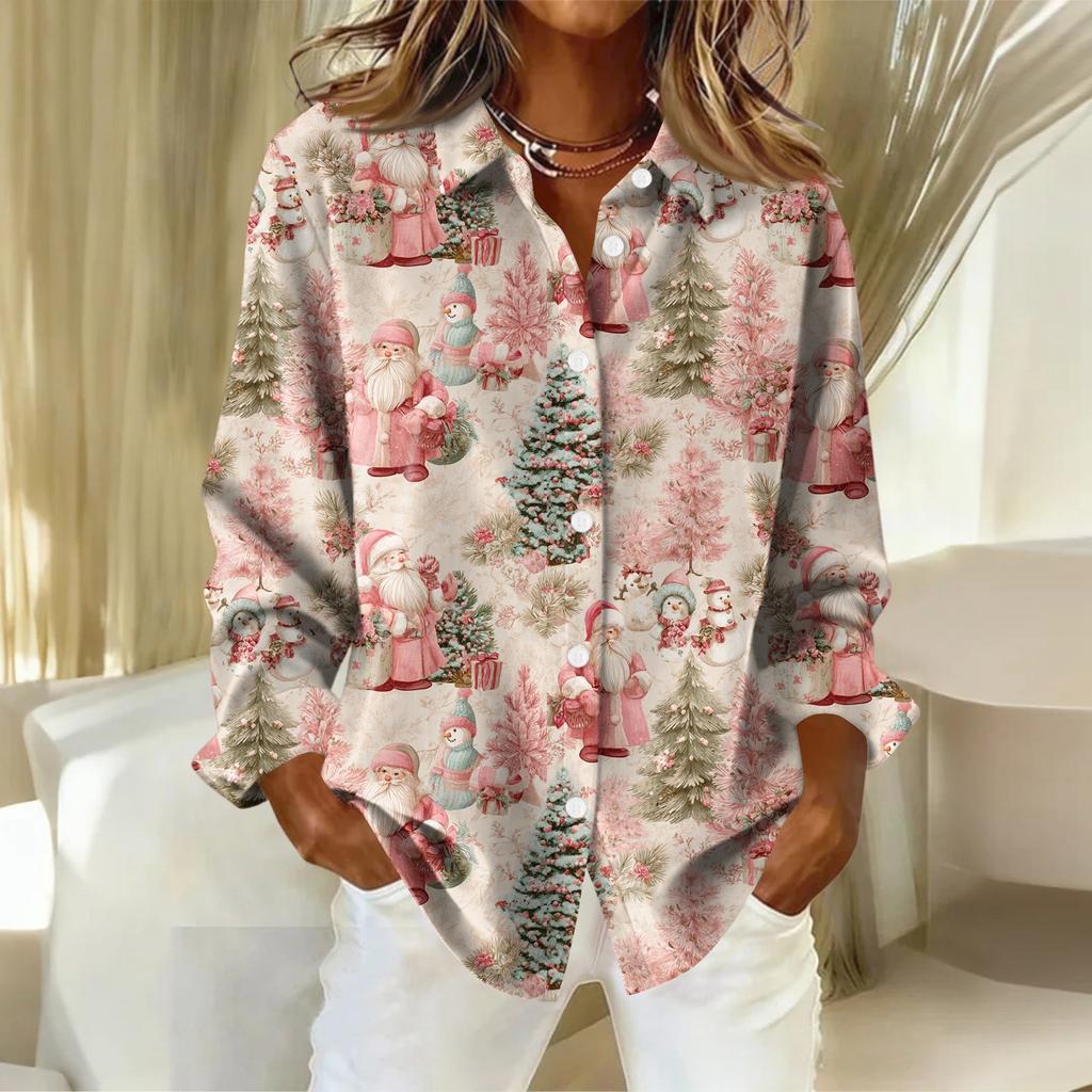 Women's Shirt With Floral Print Buttons, Long Sleeved Casual Regular Shirt Blouses Casual Plus Size Basic Tops