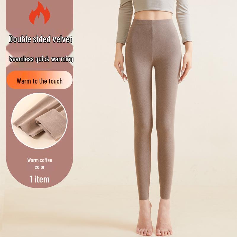 2025 Women's Slimming Seamless Velvet Lined Pants - High Waist, Plus Size Leggings for Warmth In Autumn/Winter