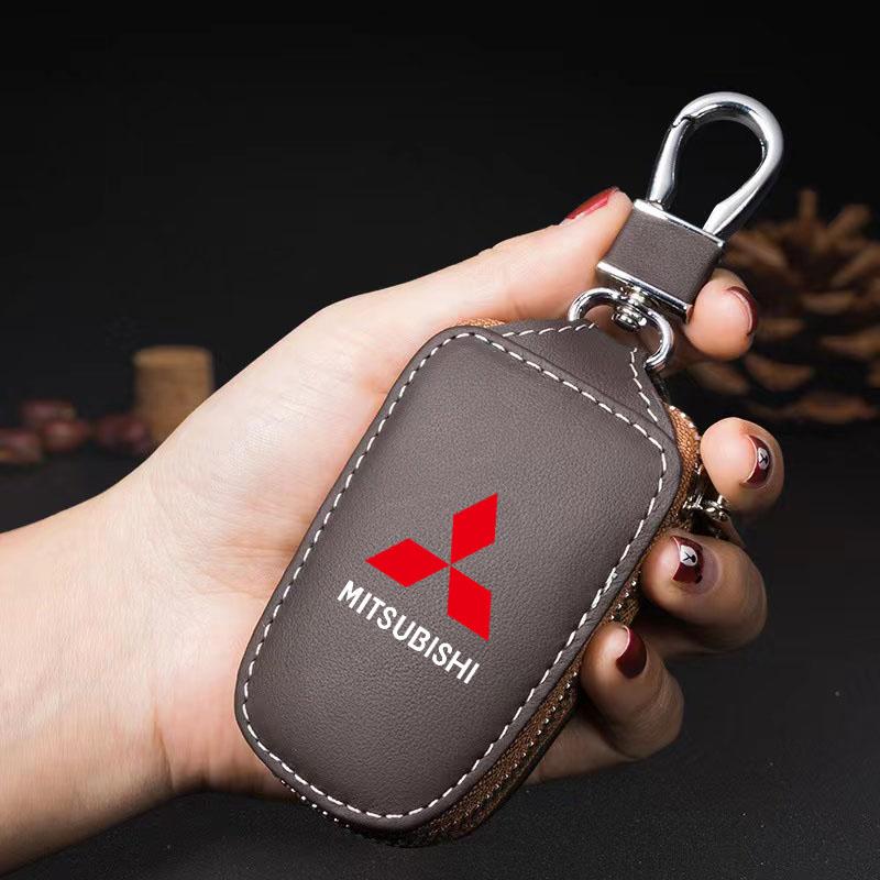 

Leather Car Remote Key Case Cover Shell Keychain Protector Bag for Mitsubishi Eclipse Lancer Outlander Pajero Delica Accessories