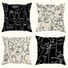 4Pcs Abstract Face Line Art Pillowcase Modern Black And White, Zipper Polyester Fiber Sofa And Bedroom Decorative Pillowcase, Ma