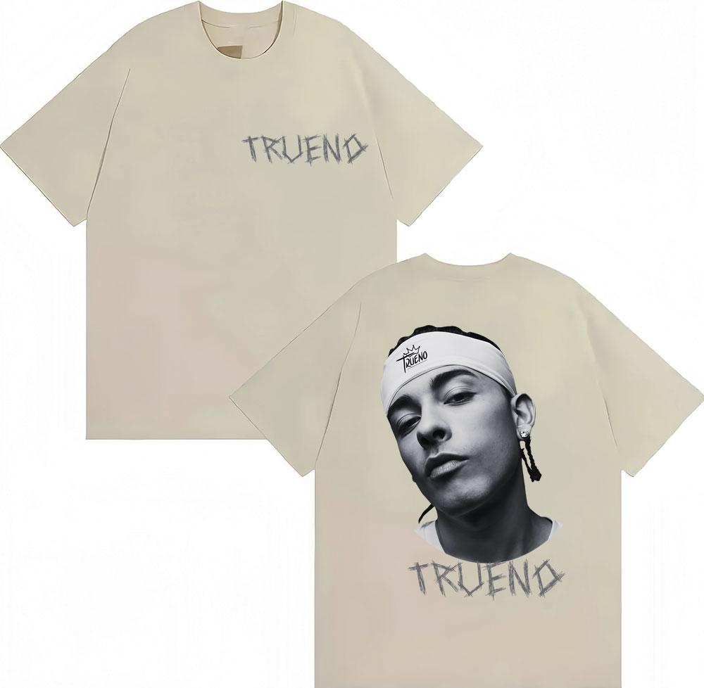 Trueno Rapper Men's and Women's Face Print T-shirt, Vintage Hip Hop T-shirt, Streetwear, Oversized Cotton Casual T-shirt