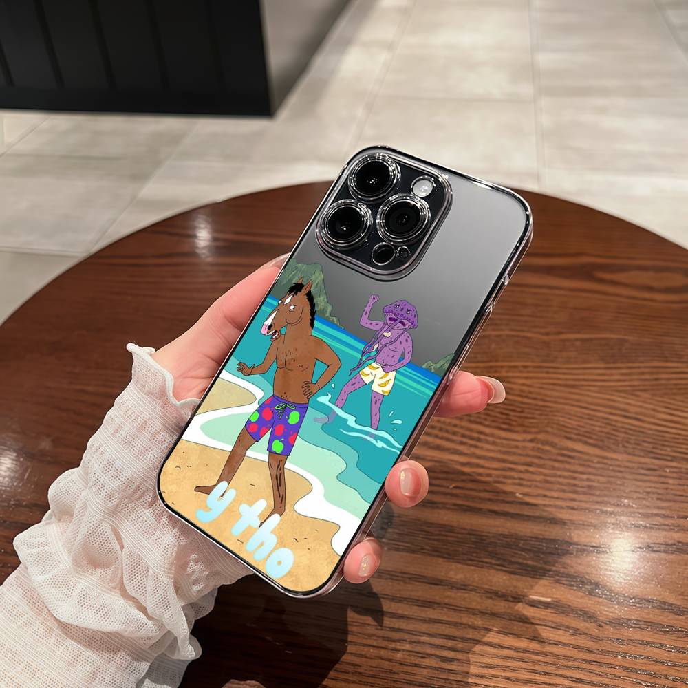 B-BoJack Cartoon Horseman Transparent TPU Case For IPhone 17 16 15 14 13 12 11 Pro Max Plus Mini Soft Shell