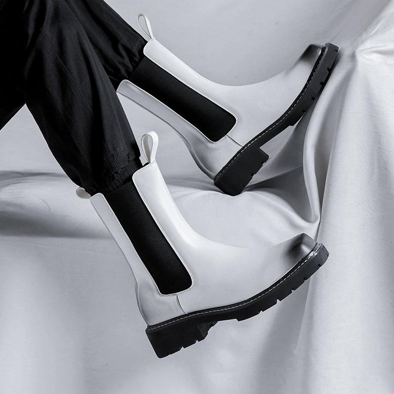 Square Head Chelsea Boots Premium British Style High Top Martin Boots ins Cool Leather Boots