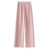 Women's Pink Tweed Wide-Leg Pants, Autumn/Winter 2024 Style, High-Waisted, Draped Straight-Leg, Casual Winter Glutinous Rice Design
