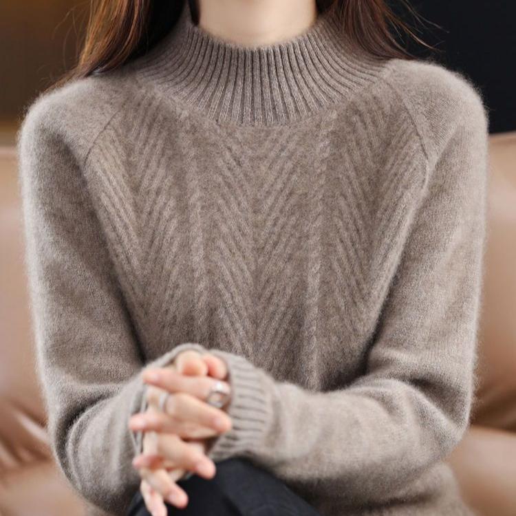 Sweater Women's Autumn and Winter Casual Long-sleeved Half Turtleneck Knitted Sweater Loose Solid-color Pullover