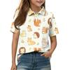 Kids Casual Short Sleeve Polo Shirt Animal Print Top Button Down Collar Comfortable Fit Soft Fabric