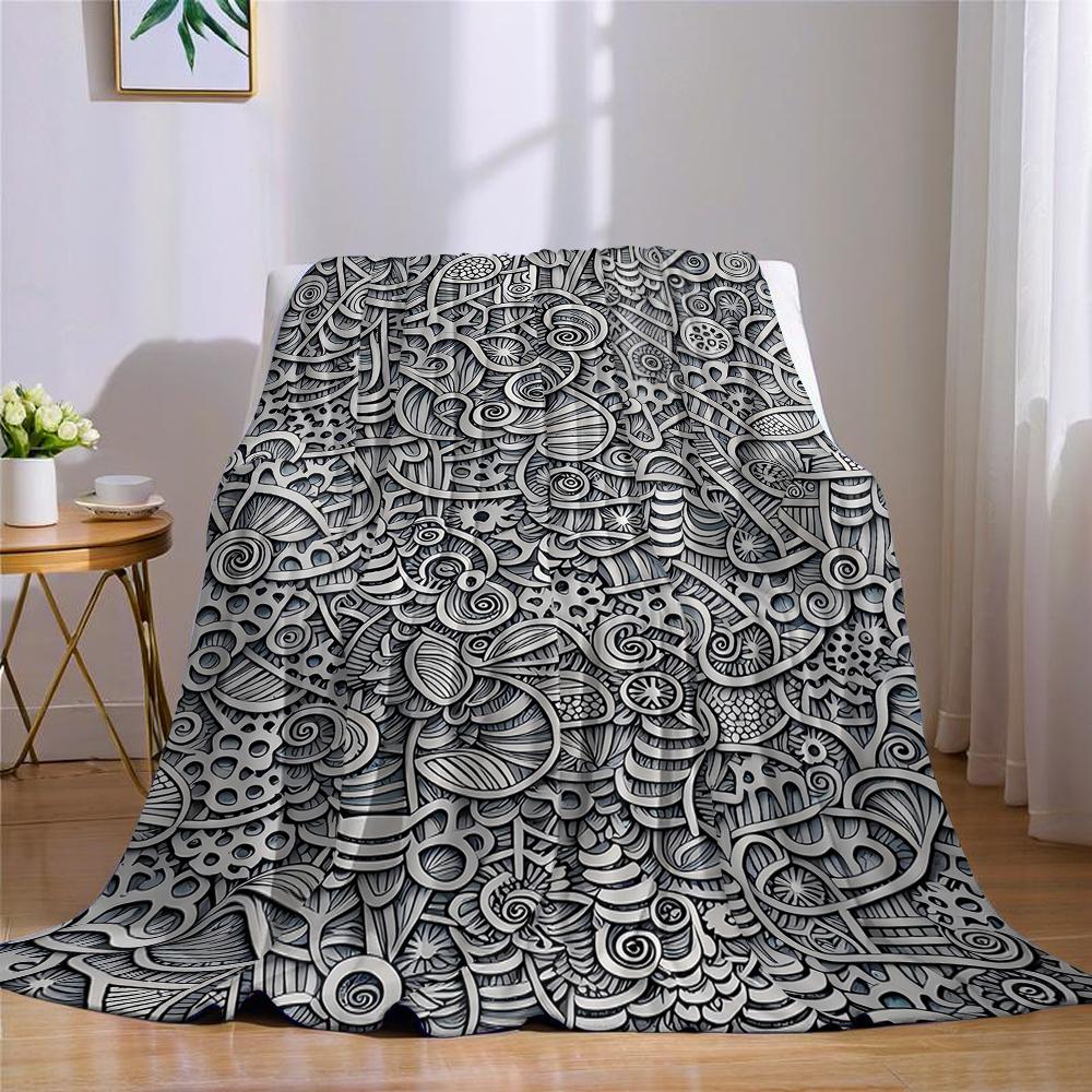 Monochrome Intricate Flannel Blanket Warm Soft Halloween Christmas Couch Warm Cozy Decorative Decor Gift for All Season