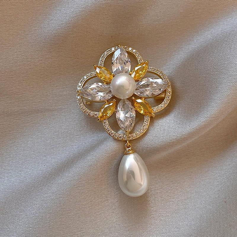 Flower Water Drop Pearl Brooch Autumn And Winter Coat Accessories Anti-Light Artifact Brooch Pin Fixed Clothes
