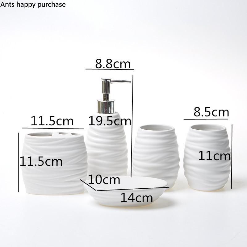 White Ceramic Bathroom 5-piece Set Bamboo Tray Bathroom Accessories Couple Gargle Cups Lotion Bottle Toothbrush Holder Soap Dish