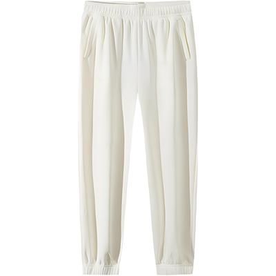 Comfortable Casual Versatile Solid Color Knitted Sports Pants Women Bottoms Vanilla-White 962517310N-2