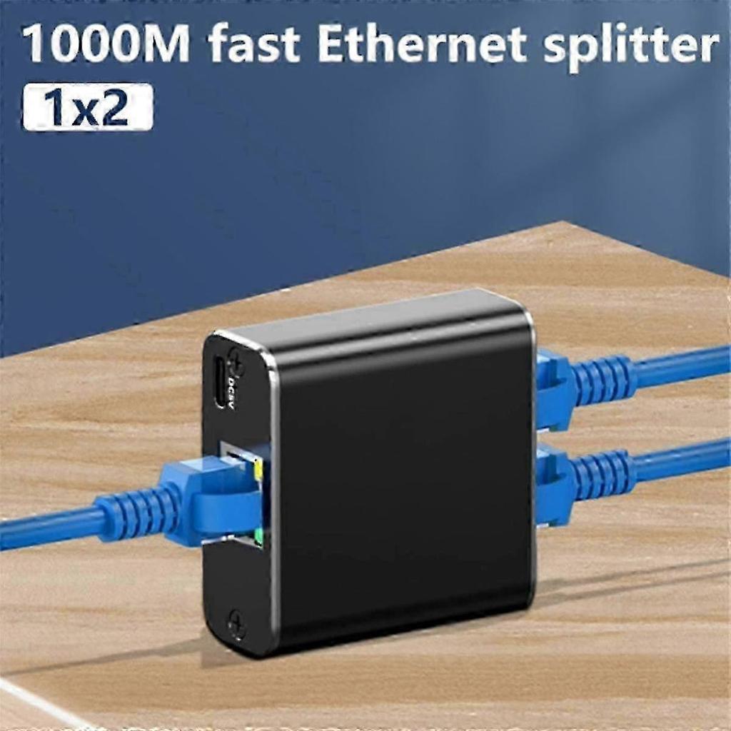 Gigabit Ethernet Splitter Network Adapter for 2 PCs and Laptops 1 in 2 Out RJ45 Splitter with 1000Mbps Speed Hwy