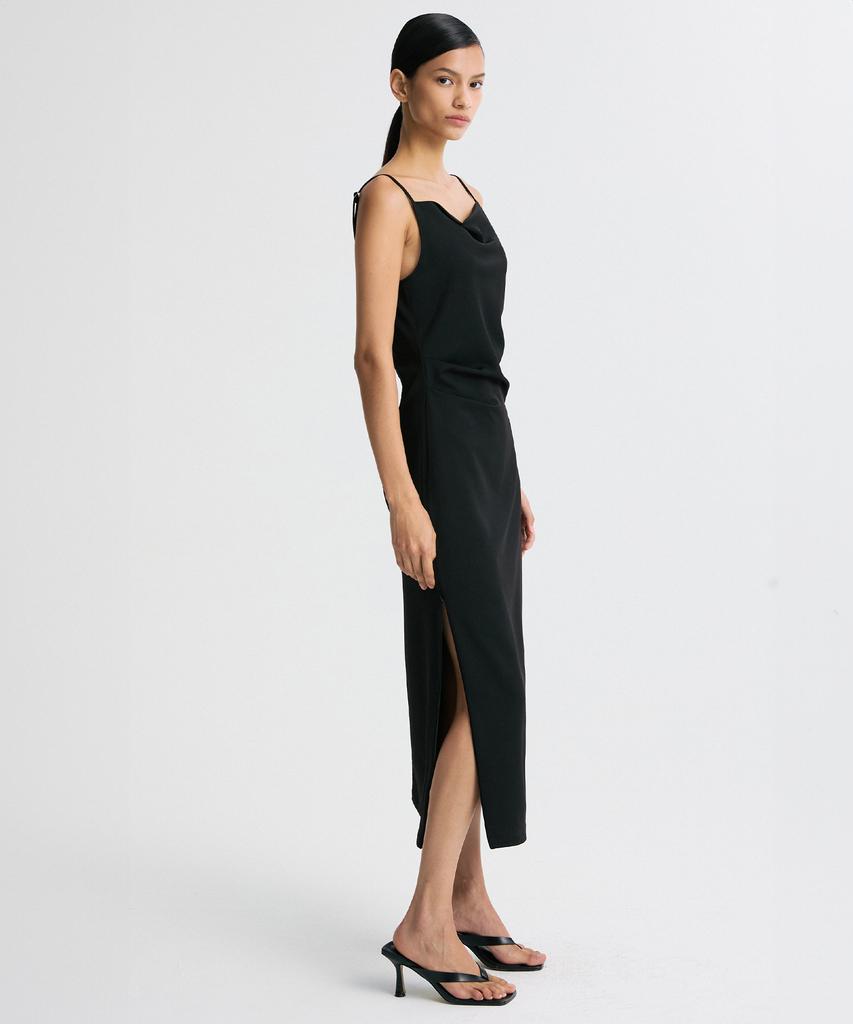 Rie Zip-Hem Draped Midi Dress Black