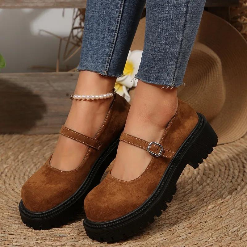 Fashion 2025 New Shallow Women's High Heels Fashion Buckle Strap Office and Career Brand Round Toe Plus Size Best Seller Mary Jane Shoes