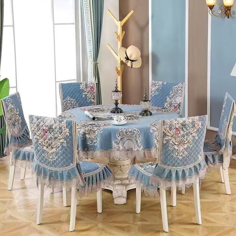 Non-Slip Jacquard Floral Lace Seat Cushion Flower Style Chenille Chair Covers Dining Room Hotel Chair Back Cover Tablecloths
