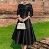ZANZEA Women Casual Round Neck 3/4 Sleeve Elegant A-Line Dress