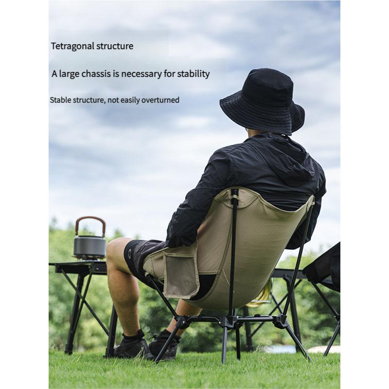 Foldable Moon Camping Chair Aluminum Lightweight Portable Quad Frame Beach Chair Ergonomic Backrest for Picnic Fishing Outdoor