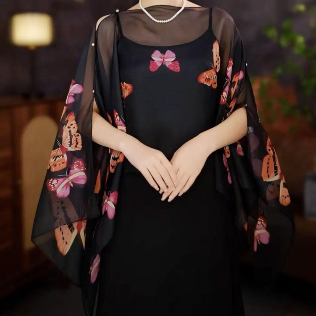 2025 Summer Women's Butterfly Print Silk Scarf and Sun Protection Shawl
