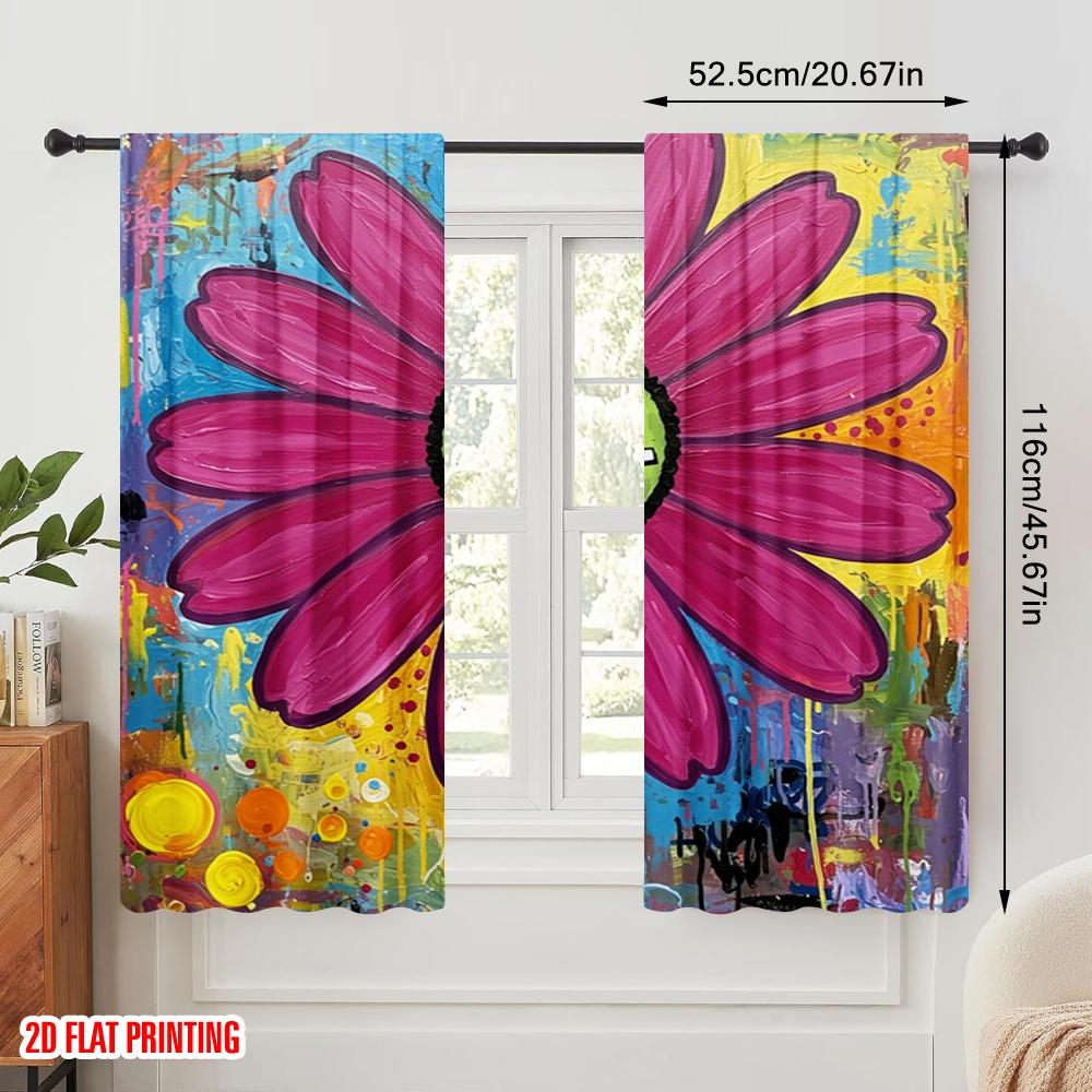 2 Stück 2D Flachdruck Vorhang Blumig Gänseblümchen Blume 100% Polyester Stoff Ohne Strom Saisonal Party- & Feiertagsdeko Verwendung