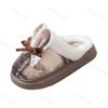 Fashion Women's Platform Cotton Slippers 2025 Autumn Winter New Fashion Bow Knot Lace Warm Home Shoes Non Slip Plush Thicken Slippers