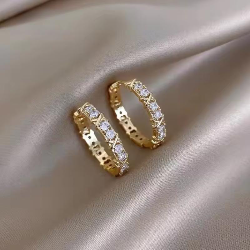 Brilliant Cubic Zirconia Hoop Earrings for Women Hollow X shaped Circle Earrings Luxury Jewelry Party Wedding Accessories