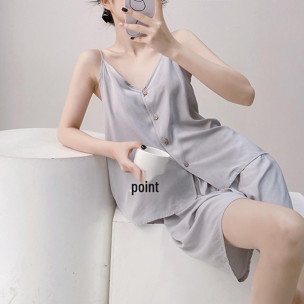 Neo-Chinese Cotton Silk Camisole Pajama Set for Women - Summer 2025 Beach Style