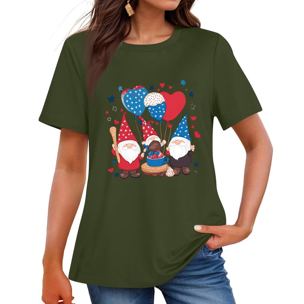 Dámské ležérní tričko s krátkým rukávem a potiskem ke Dni nezávislosti s kulatým výstřihem