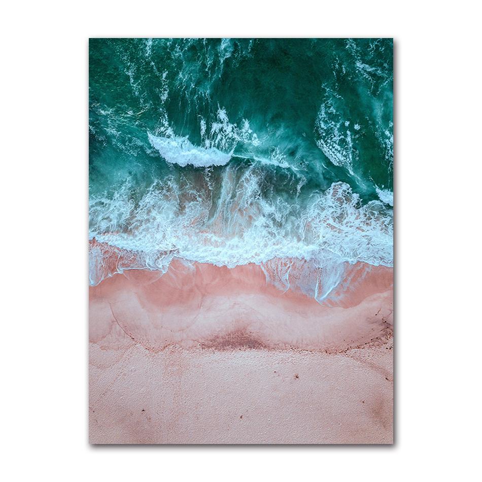 Dekorationsbild, skandinavisches Heimdekor, Ozeanlandschaft, Leinwand, nordischer Stil, Strand, rosa Bus, Wandkunstdruck, Gemälde