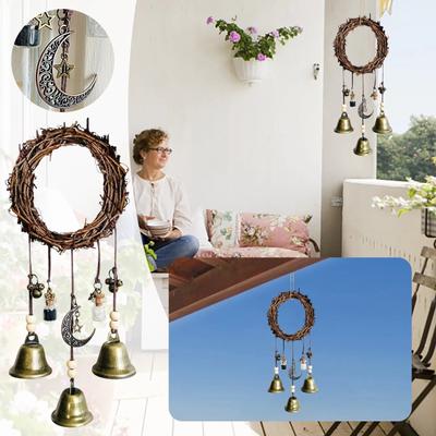 Witch's  Bell Decor Door Handle Pendant Rattan Wind Chime Witch Pray Crystal Wind Chime Creative Family Room Decor