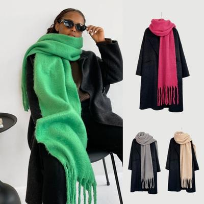 Super Soft Winter Scarf Solid Color Women Elegant Shawl with Tassel Thick Warm Breathable Scarf Outfit Accessories