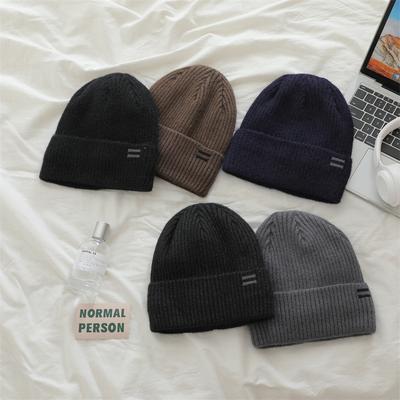 Simple Letter Embroidery Knitted Hat for Women Plus Velvet Thickened Woolen Hat Letters for Men and Women