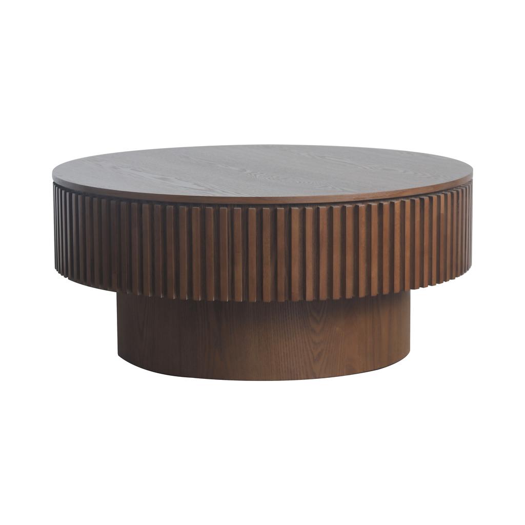 Tavolino Rotondo da Caffè con Contenitore 75cm Legno Massello Impiallacciato Tavolino Moderno Tavolino d'Accento per Soggiorno, Camera da Letto, Appartamento o Ufficio, Noce