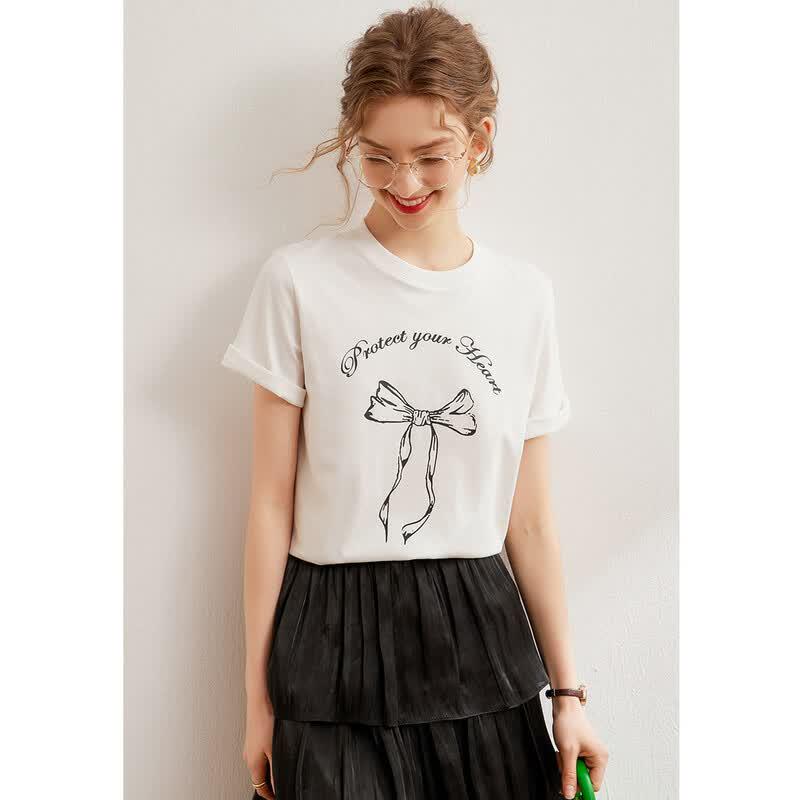 Bailuyu Cotton Letter Butterfly Print Short Sleeve T-Shirt