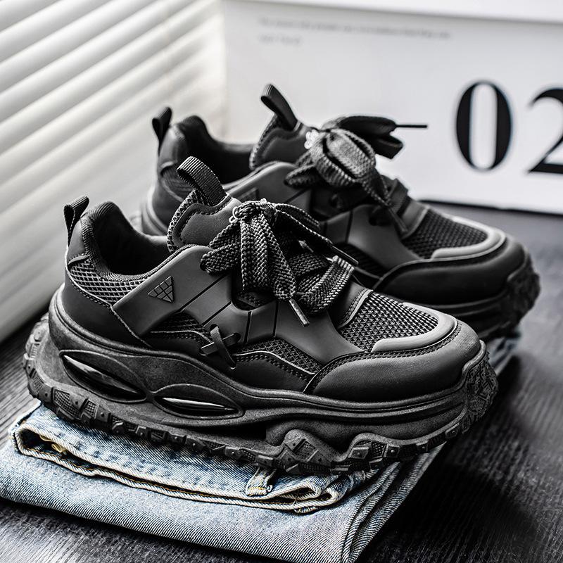 

2025 autumn new European station trendy shoes mesh breathable men s shoes platform black dad shoes casual sports shoes 39