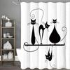 Svart tecknad katt duschdraperi, Dekorativt duschdraperi för badrum, Vattentätt duschdraperi med krokar