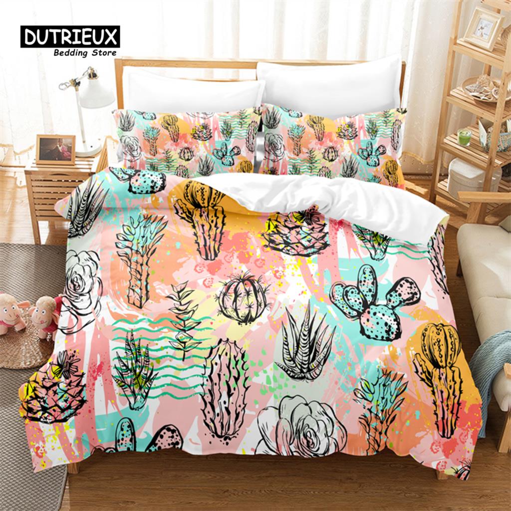 

Tropical Cactus Duvet Cover Set, Cactus Bedding Set, Soft Comfortable Breathable Duvet Cover, For Bedroom Guest Room Decor EU single(135x200cm)