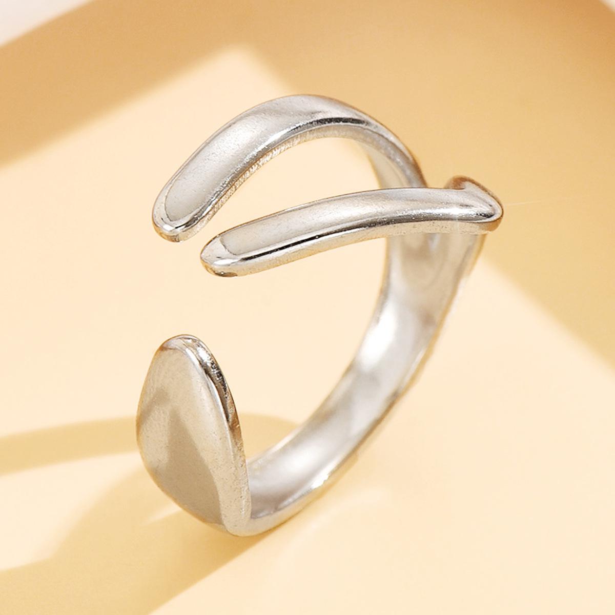 Stainless Steel Open Adjustable Geometric Ring - European & American Style, Colorfast & Versatile