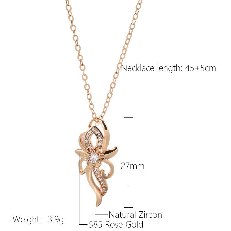 Luxury  Rose Gold Color Crystal Flower Pendant Necklace For Women Shiny Natural Zircon Accessories Daily Fine Jewelry